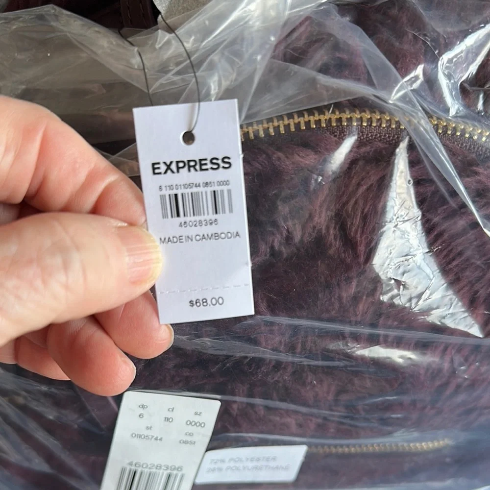 🎒✨ NWT Express Plush Purple Mini Backpack Gold Zipper Soft Faux Fur